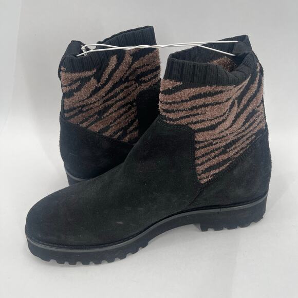 ANDRE ASSOUS Sock Boot Size 7 Sara Black Zebra Print NEW Leather Lug Sole NWOT - Picture 4 of 13